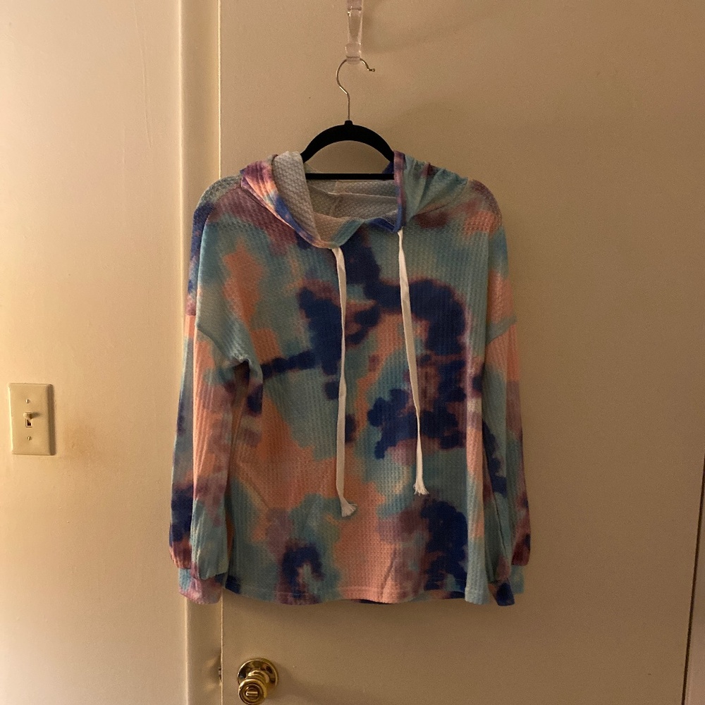 Waffle knit tie dye hoodie